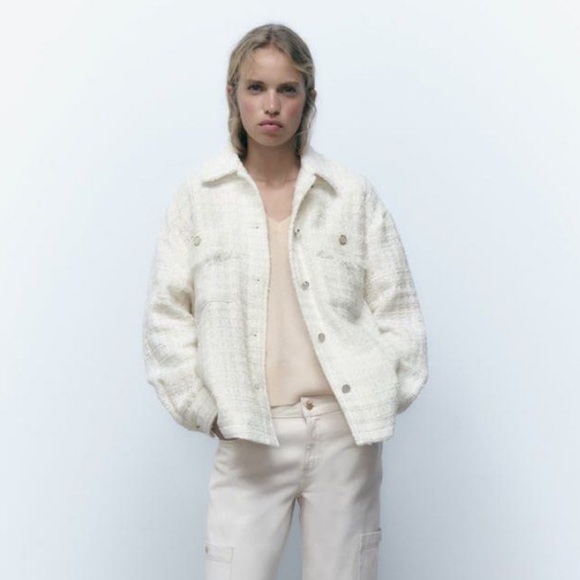 ZARA Oversized Tweed Suit Jacket - Picture 2 of 12